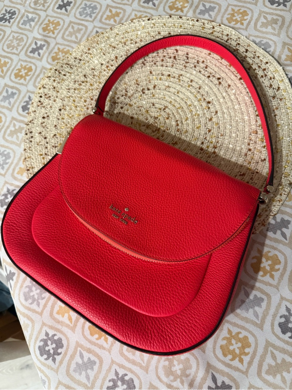 kate spade red pebbled leather shoulder bag with flap